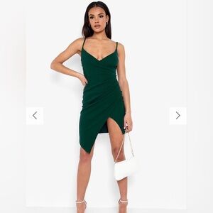 Sexy asymmetrical cocktail dress. Beautiful Kelly green Mini Silk dress